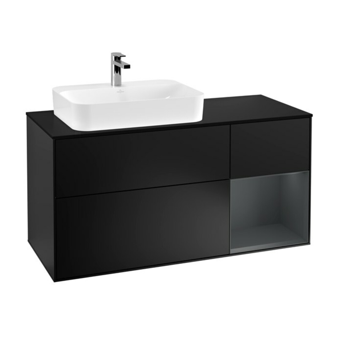 V&B Meuble sous lavabo Finion 120 cm, blanc mat, rangement miroir blanc mat laqué