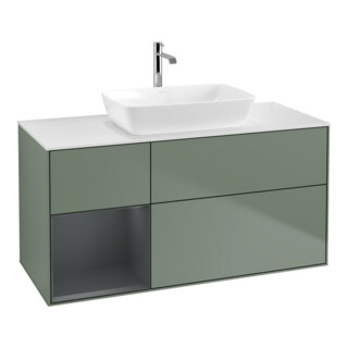 V&B Meuble sous lavabo Finion 120 cm, blanc mat, rangement moyen mat laqué, olivier mat laqué