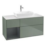 V&B Meuble sous lavabo Finion 120 cm, blanc mat, rangement moyen mat laqué, olivier mat laqué-1