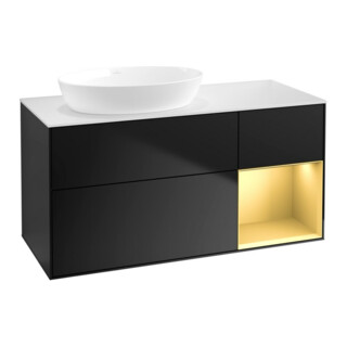 V&B Meuble sous lavabo Finion 120 cm, blanc mat, rangement or mat, bleu mat