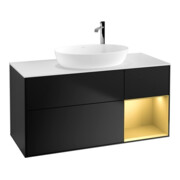 V&B Meuble sous lavabo Finion 120 cm, blanc mat, rangement or mat laqué, bleu mat laqué-1