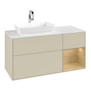 V&B Meuble sous lavabo Finion 120 cm, blanc mat, rangement ouvert, gris mat laqué