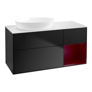 V&B Meuble sous-lavabo Finion 120 cm, blanc mat, rangement Peo mat laqué, bleu mat laqué