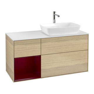 V&B Meuble sous lavabo Finion 120 cm, blanc mat, rangement Peo mat laqué, Oa ven