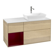 V&B Meuble sous lavabo Finion 120 cm, blanc mat, rangement Peo mat laqué, Oa ven