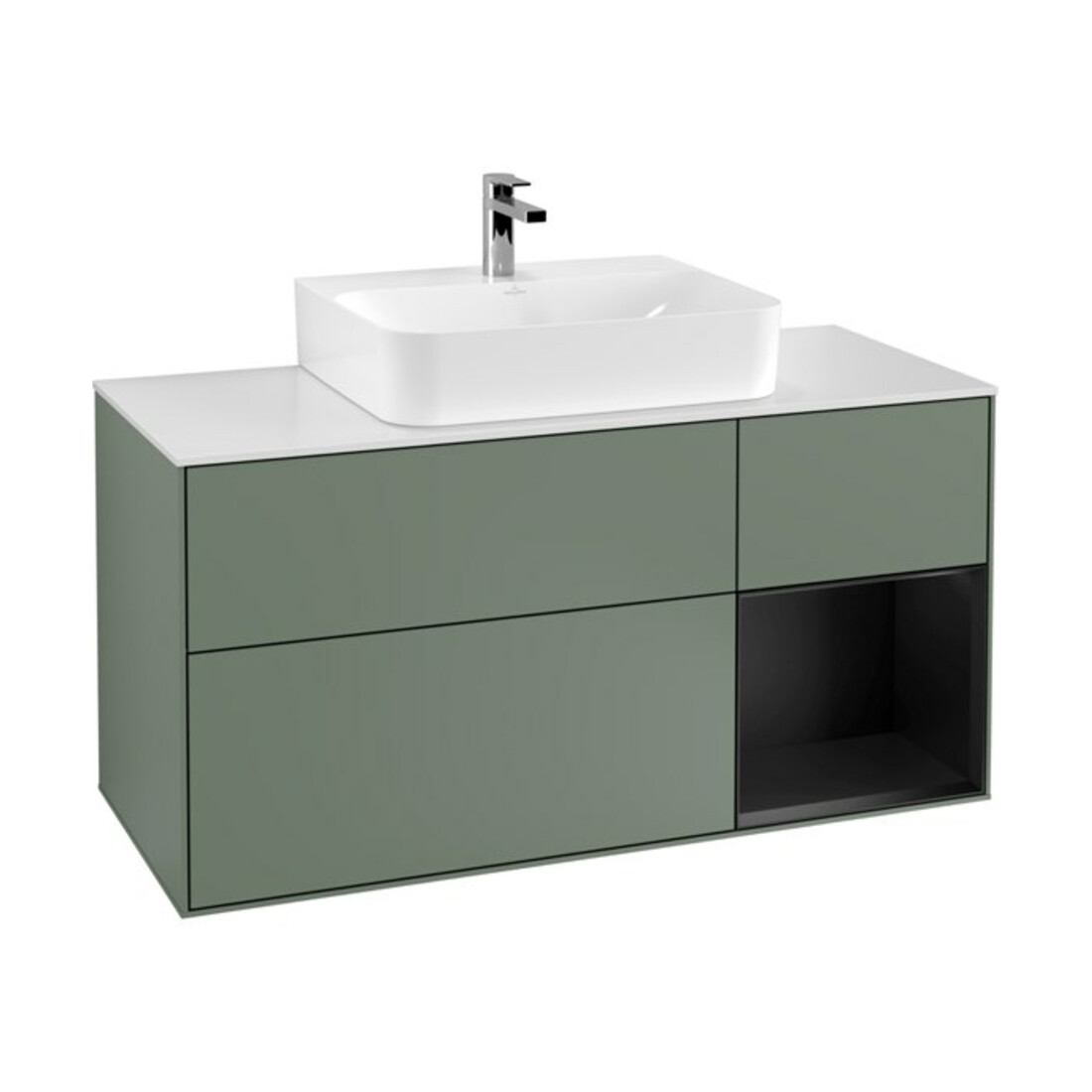 V&B Meuble sous lavabo Finion 120 cm, blanc mat, rangement rabattable mat laqué, huile mat laqué