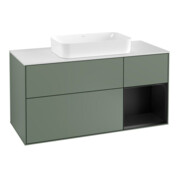 V&B Meuble sous lavabo Finion 120 cm, blanc mat, rangement rabattable, olivier mat