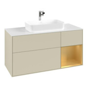V&B Meuble sous lavabo Finion 120 cm, blanc mat, rangement réglable, gris mat laqué-3
