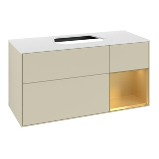 V&B Meuble sous lavabo Finion 120 cm, blanc mat, rangement réglable, gris mat laqué