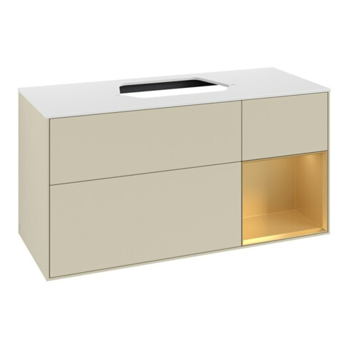 V&B Meuble sous lavabo Finion 120 cm, blanc mat, rangement réglable, gris mat laqué