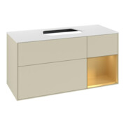 V&B Meuble sous lavabo Finion 120 cm, blanc mat, rangement réglable, gris mat laqué