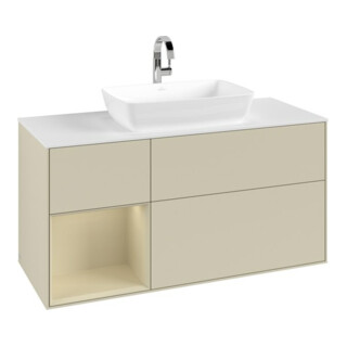 V&B Meuble sous-lavabo Finion 120 cm, blanc mat, rangement simple, gris mat laqué