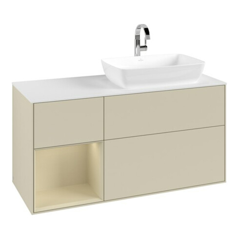 V&B Meuble sous lavabo Finion 120 cm, blanc mat, rangement simple gris mat laqué, gris graphite mat laqué