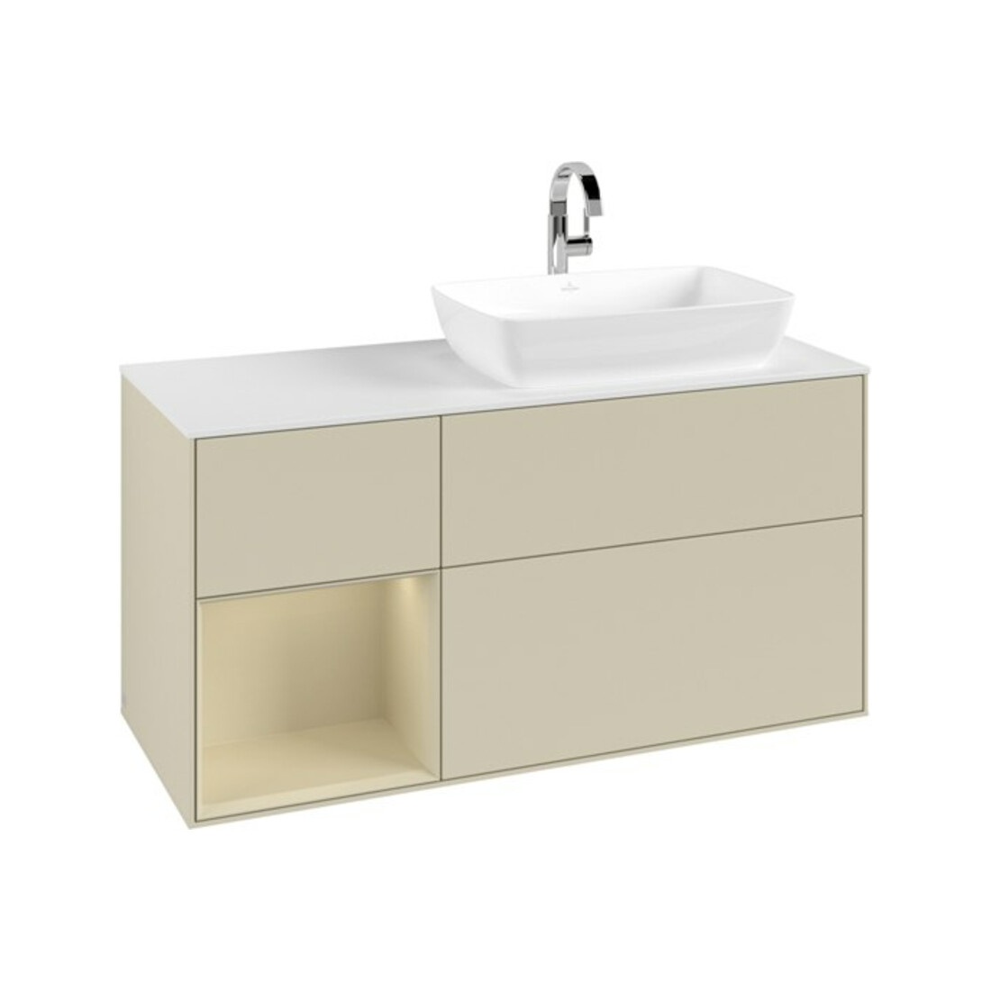 V&B Meuble sous lavabo Finion 120 cm, blanc mat, rangement simple gris mat laqué, gris graphite mat laqué