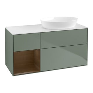 V&B Meuble sous-lavabo Finion 120 cm, blanc mat, rayures noyer, huile avec laque
