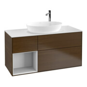 V&B Meuble sous lavabo Finion 120 cm, blanc mat, réglette blanche mat, laque, chêne sauvage