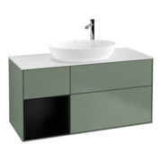 V&B Meuble sous lavabo Finion 120 cm, blanc mat, réglette bleue mat laquée, olivier mat laqué