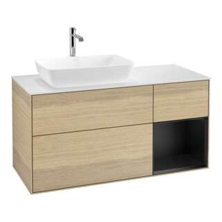 V&B Meuble sous lavabo Finion 120 cm, blanc mat, réglette bleue mate, Oa ven