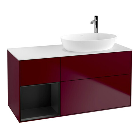 V&B Meuble sous lavabo Finion 120 cm, blanc mat, réglette bleue mate, poignée mate