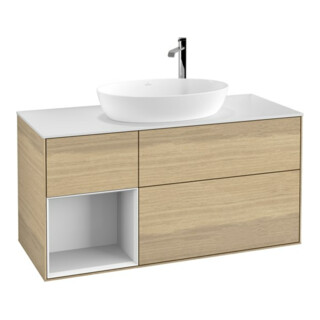 V&B Meuble sous lavabo Finion 120 cm, blanc mat, réglette globale blanc laqué, Oa ven