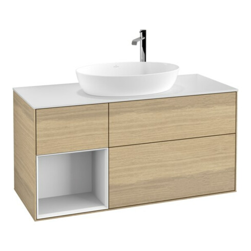 V&B Meuble sous lavabo Finion 120 cm, blanc mat, réglette globale blanc laqué, Oa ven