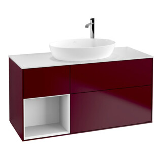 V&B Meuble sous lavabo Finion 120 cm, blanc mat, réglette LED blanche, miroir mat