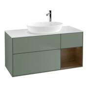 V&B Meuble sous lavabo Finion 120 cm, blanc mat, réglette noyer, poignée métal laqué-1