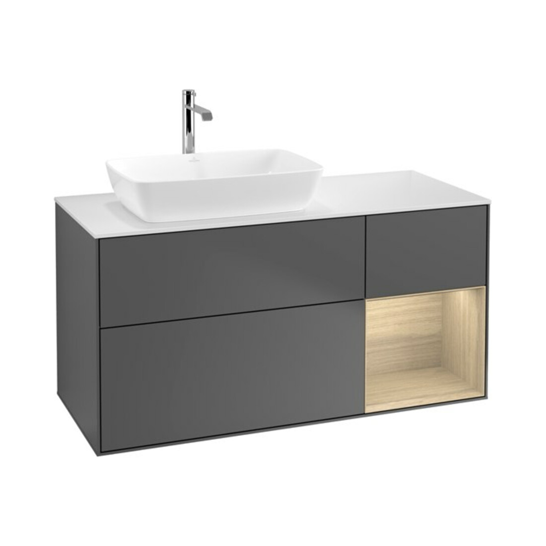 V&B Meuble sous lavabo Finion 120 cm, blanc mat, réglette Oa ven, anthracite m