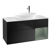 V&B Meuble sous lavabo Finion 120 cm, blanc mat, réglette olivier mat laqué, bleu mat laqué