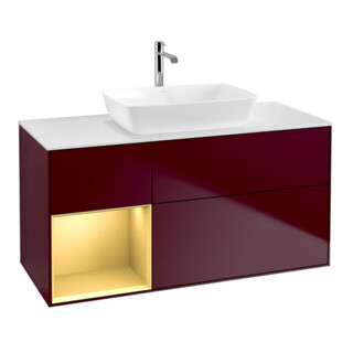 V&B Meuble sous lavabo Finion 120 cm, blanc mat, réglette or mat, poignée m
