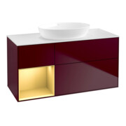 V&B Meuble sous lavabo Finion 120 cm, blanc mat, réglette or mat, poignée m