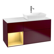 V&B Meuble sous lavabo Finion 120 cm, blanc mat, réglette or mat, poignée métal