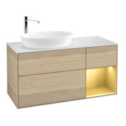 V&B Meuble sous lavabo Finion 120 cm, blanc mat, réglette or mat, venis satin