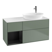 V&B Meuble sous lavabo Finion 120 cm, blanc mat, régulateur bleu mat laqué, olivier mat laqué-1