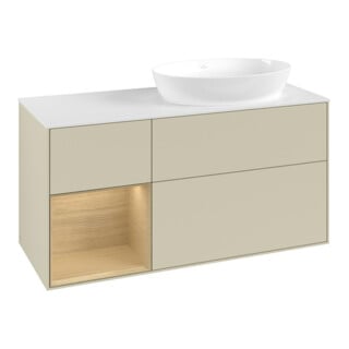 V&B Meuble sous-lavabo Finion 120 cm, blanc mat, régulateur Oa ven, gris clair mat Lac