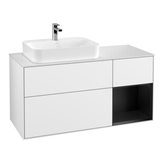 V&B Meuble sous lavabo Finion 120 cm, blanc mat, rouge brillant, blanc brillant