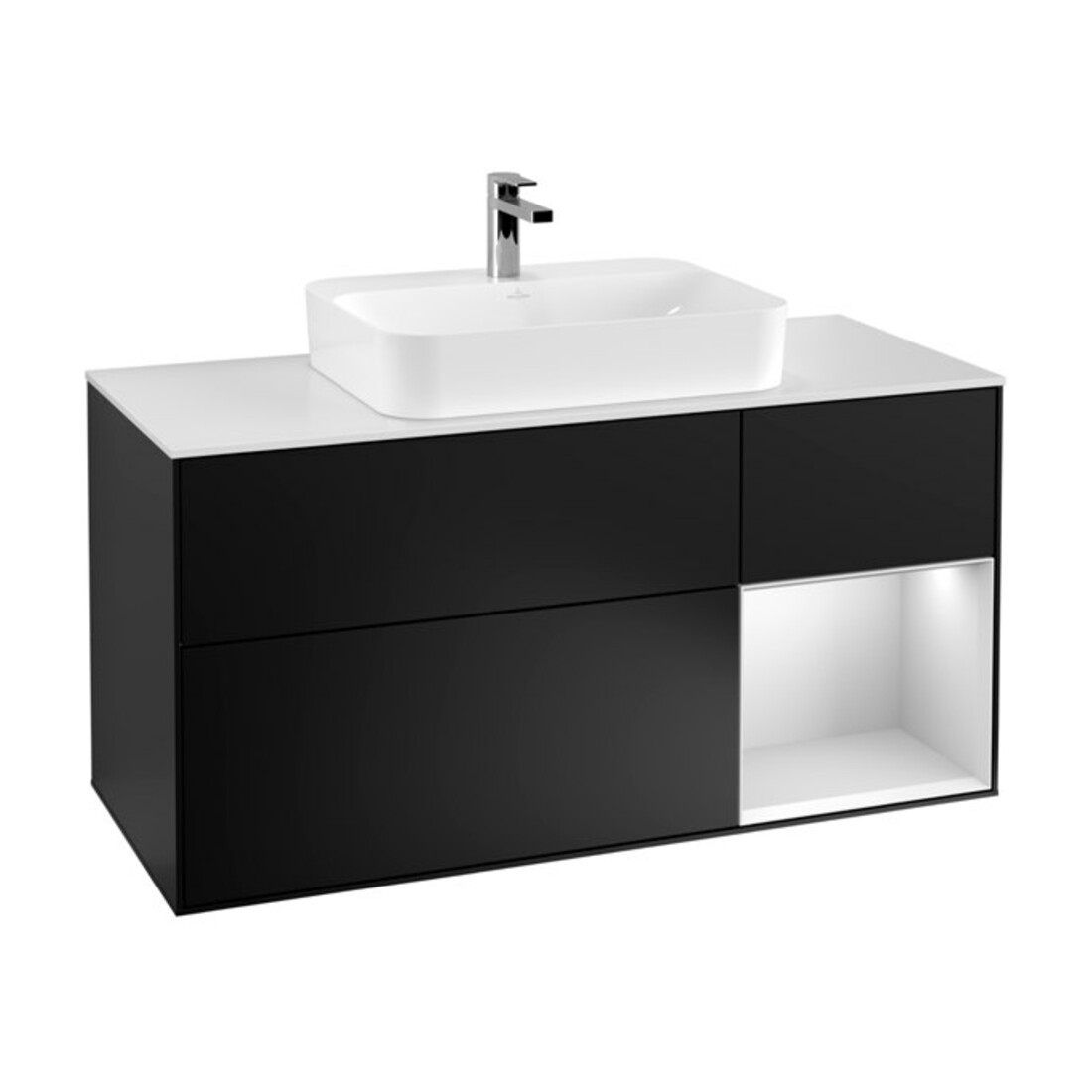 V&B Meuble sous lavabo Finion 120 cm, blanc mat, rouge brillant, bleu brillant