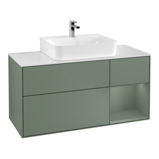 V&B Meuble sous lavabo Finion 120 cm, blanc mat, rouge olive mat laqué