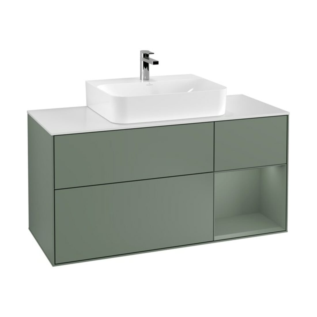 V&B Meuble sous lavabo Finion 120 cm, blanc mat, rouge olive mat laqué