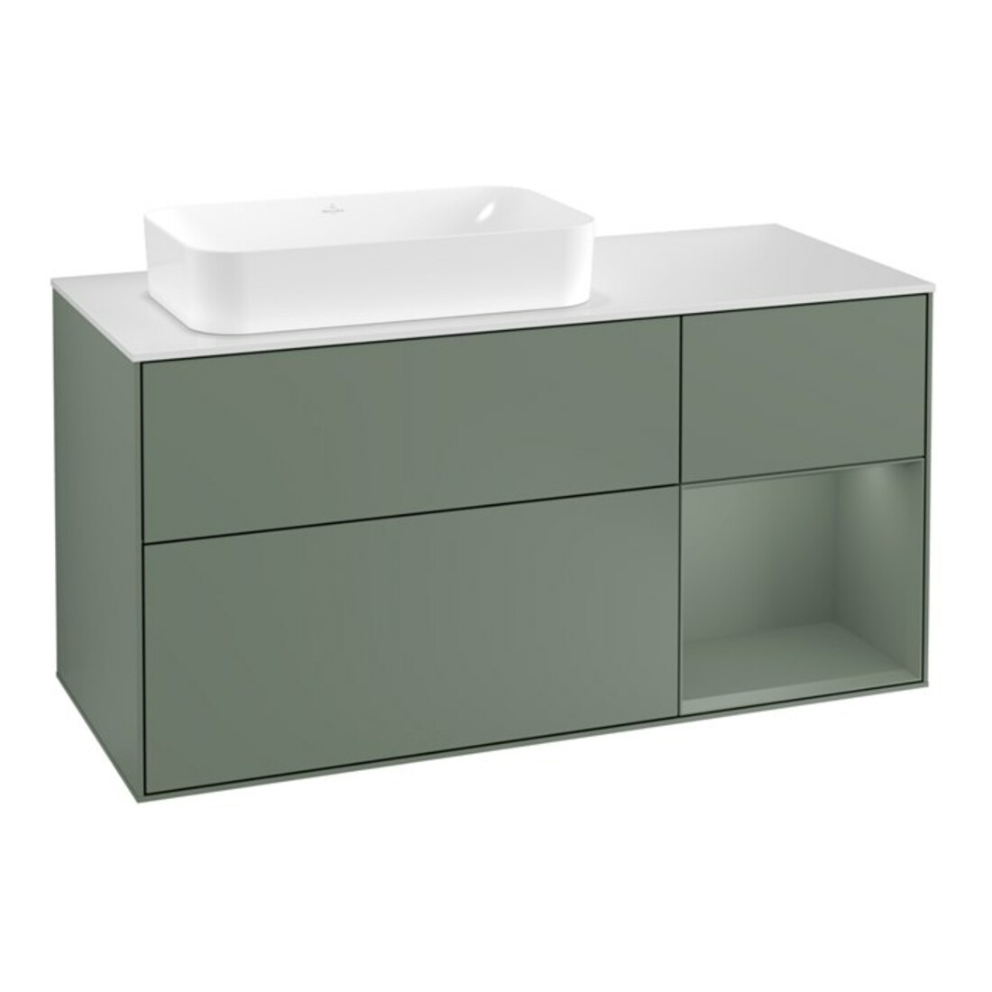 V&B Meuble sous lavabo Finion 120 cm, blanc mat, rouge orangé mat laqué, olive mat laqué