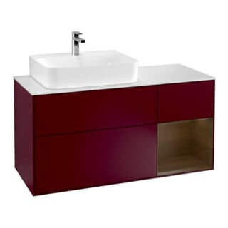 V&B Meuble sous lavabo Finion 120 cm, blanc mat, tiroir à droite, poignée métal