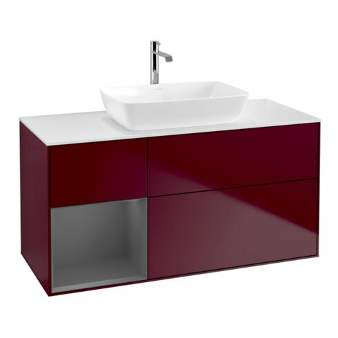 V&B Meuble sous-lavabo Finion 120 cm, blanc mat, tiroir anthracite mat laqué, poignée métal
