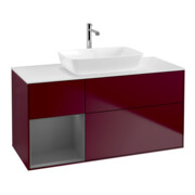 V&B Meuble sous-lavabo Finion 120 cm, blanc mat, tiroir anthracite mat laqué, poignée métal