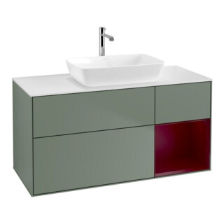 V&B Meuble sous lavabo Finion 120 cm, blanc mat, tiroir avec laque, huile avec laque