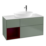 V&B Meuble sous lavabo Finion 120 cm, blanc mat, tiroir avec laque, olivier avec laque