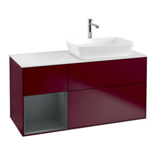 V&B Meuble sous lavabo Finion 120 cm, blanc mat, tiroir avec laque, poignée métal