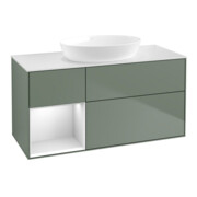 V&B Meuble sous-lavabo Finion 120 cm, blanc mat, tiroir blanc laqué, olivier laqué