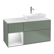 V&B Meuble sous lavabo Finion 120 cm, blanc mat, tiroir blanc laqué, poignée métal laqué-1