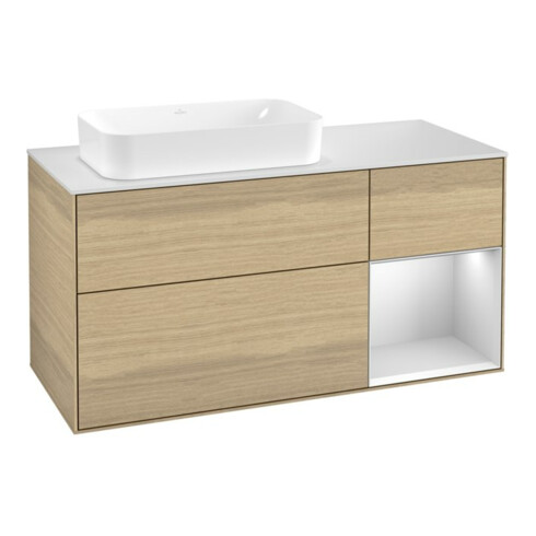 V&B Meuble sous lavabo Finion 120 cm, blanc mat, tiroir blanc mat, poignée aluminium