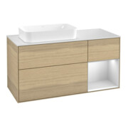 V&B Meuble sous lavabo Finion 120 cm, blanc mat, tiroir blanc mat, poignée aluminium